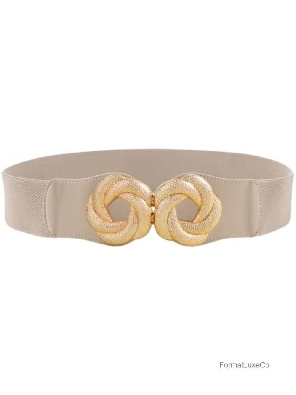 Wide Elastic Waist Belt with Gold Flower Buckle Stretchy Dressy Fashion Belt